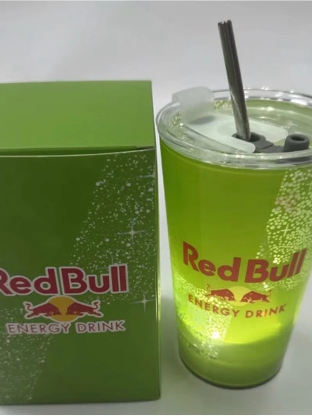 Red Bull liquid activated cup with lid and straw. Your choice of color.